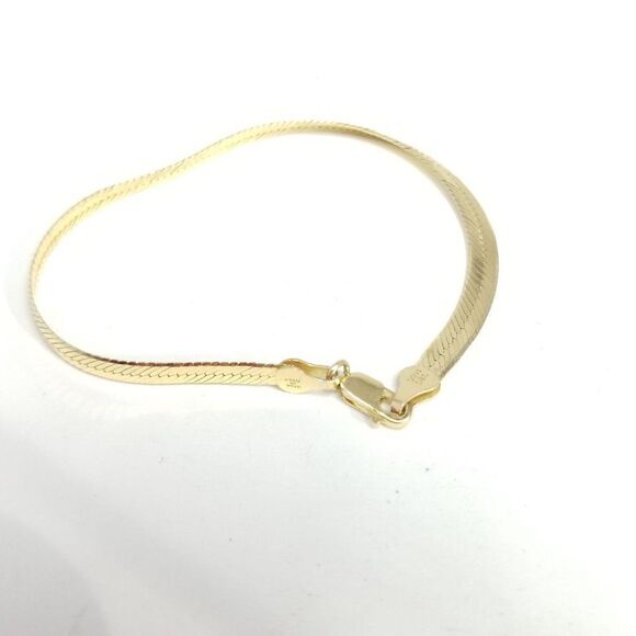 Vintage Sterling Silver Gold Tone Herringbone Flat Chain Bracelet Classic Design - Picture 2 of 5